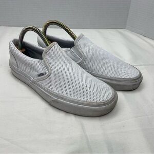 Vans Perforated Leather Classic White Sneakers Slip-On Adult Womens Size 6.5